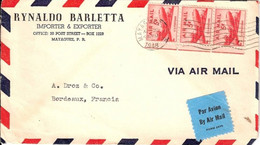 POSTE AERIENNE USA 1948 -  MAYAGUEZ   => FRANCE - Storia Postale