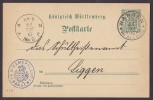 Württemberg Postal Stationery Ganzsache Preprinted Dienst Postkarte K. W. Kameralamt WANGEN Im Allgau 1898 (2 Scans) - Postwaardestukken