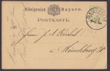 Bayern Postal Stationery Ganzsache Preprinted Postkarte BAMBERG 1882 To MÜNCHBERG (2 Scans) - Postwaardestukken