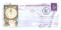 CLOCK, HOROLOGE, 2001, COVER STATIONERY, ENTIER POSTAL, OBLITERATION CONCORDANTE, ROMANIA - Horlogerie