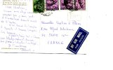 TIMBRE SUR CARTE POSTALE 3 TIMBRE VIOLET A VERT VERS 1960 CACHET AIR MAIL VERSO AJANTA  MAHAJANAKA - Used Stamps