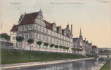 LITHO: PFORZHEIM, Neues Gymnasium, Goethebrücke, Stempel: Pforzheim 12.7.1908 Nach Karlsruhe - Pforzheim