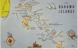 Map Of Bahama Islands, C1930s/40s Vintage Linen Postcard - Bahamas