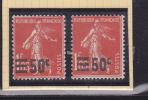 FRANCE N° 225 50C S 1F05 VERMILLON SEMEUSE SURCHARGE GRASSE 1 AVEC CHARNIERE L'AUTRE SANS - Unused Stamps