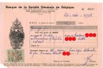 Reçu De La Banque De La Société Générale De Belgique - Pont-à-Celles - 1956 - Timbre Fiscal   (2354) - Documents