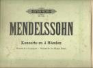MENDELSSOHN Concerts à 4 Mains Edition PETERS N° 1721 - Musique