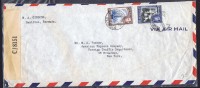 1943  Censored Air Mail Letter To USA  SG 111a, 114a - Bermuda