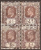 LEEWARD ISLANDS - 1909 ¼d King Edward VII Block Of Four. Scott 41. Used - Leeward  Islands