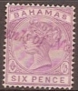 BAHAMAS - 1884 6d Queen Victoria. Scott 30. Fiscal Cancel - 1859-1963 Crown Colony