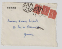 France, 1929 PARIS SENAT, SEMEUSE 50C ROULETTE, 3 Exemplaires, Un Défectueux, Un Avec Pli, LETTRE Pour La Suisse - Coil Stamps