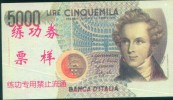 BOC (Bank Of China) Training Banknote, Italia 5000 Lire Banknote Specimen Overprint - Altri & Non Classificati