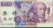 BOC (Bank Of China) Training Banknote,Italia 10000 Lire Banknote Specimen Overprint - Autres & Non Classés