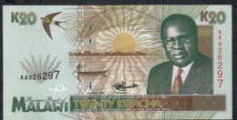 MALAWI   P32  20   KWACHA  1995 Serie #AA026297  FIRST PREFIX !   UNC. - Malawi