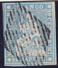 Suisse 1855 : 10 Rapen Bleu Laiteux - No 23 Ca - Oblitéré Proprement - Attestation BERRA - Usati