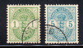 Danish West Indies Used Scott #21-#22 1c And 5c Coat Of Arms - Denmark (West Indies)