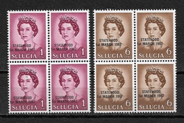 St Lucia 1967, RARE Black Overprint Instead Of Red, Blocks, Scott # 182//217, XF MNH**, Shifted Overprint !! - Ste Lucie (...-1978)