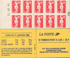 CARNET 2630-C 2 Marianne De Briat Adhésifs "XVI JEUX OLYMPIQUES D'HIVER....." Daté 21.02.91 Bas Prix RARE - Modern : 1959-…