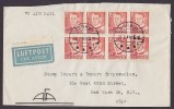 Denmark Airmail AFA Par Avion Luftpost Label AARHUS 1948 Cover To NEW YORK USA King Frederik IX 8- Block !! (2 Scans) - Poste Aérienne