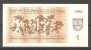 Lithuania 1992,1 Talonas Birds On Money Banknote XF Crisp UNC ,# 39 - Lithuania