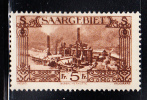 Saar MH Scott #135 5fr Burbach Steelworks - Unused Stamps