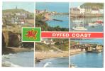 Wales - Dyfed - Dyfed Coast - Mosaic Postcard - 5 Views  - Coat Of Arms - 1984 - Carmarthenshire