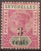 SEYCHELLES - 1893 3c/4c Queen Victoria. Scott 22. Mint Hinged * - Seychellen (...-1976)