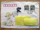 Cover Sent From China To Lithuania, 1991, Girl With Dog Cover - Cartas & Documentos