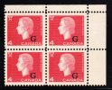 Canada MNH Scott #O48 4c Cameo With ´G´ Overprint Upper Right Plate Block (blank) - Surchargés