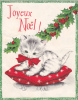 Carte Double JOYEUX NOEL, Avec Chat,coussin,houx ,gui,porte Bonheur,message Interieure,carte Imprimé En Angleterre - Other & Unclassified