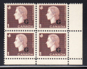 Canada MNH Scott #O46 1c Cameo With ´G´ Overprint Lower Right Plate Block (blank) - Aufdrucksausgaben