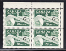 Canada MNH Scott #O45a 20c Paper Industry With ´Flying G´ Overprint Upper Right Plate Block (blank) Staple Hole Selvedge - Aufdrucksausgaben