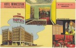 Minneapolis MN Minnesota, Hotel Minnesotan Multi-view Interior Images, Lodging, On C1940s Vintage Linen Postcard - Minneapolis