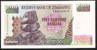 ZIMBABWE  P11 500 DOLLARS  2001 #AA Signature 3   UNC. - Zimbabwe