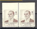 TURKEY, VARIETY, 10 Kurus ATATURK 1961 PAIR IMPERFORATED AT THE TOP - Ongebruikt