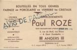 49 - ANGERS - Ets PAUL ROZE - Bouteilles En Tous Genres - Faience - Porcelaine - Verrerie - Cristaux - Année 1951 - Shops