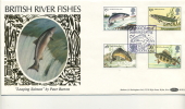 BENHAM SILK COVER - 1983 RIVER FISH - SALMON LEAP CANCEL - 1981-90 Ediciones Decimales