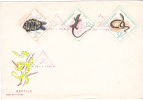 SNAKES, TORTUE, LIZARD, 3X, 1965, COVER FDC, ROMANIA - Snakes