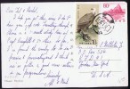 1987  Postcard To USA  Nice Franking  Bird  Folds Not Affecting The Stamps - Storia Postale