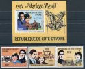 Cote D'Ivoire (république )              Bloc 18 **  +  580/582**      Mariage Royal 1981    Angleterre - Côte D'Ivoire (1960-...)