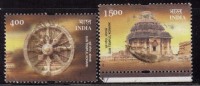 India Used 2001, Set Of 2, Conservation Konark Sun Temple, Hindu Religion, Architecture, - Used Stamps