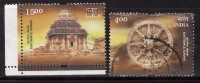 India Used 2001, Set Of 2, Conservation Konark Sun Temple, Hindu Religion, Architecture, - Used Stamps