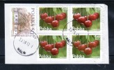 K2 Polen Poland 4x Used Stamps On Paper Früchte Fruits Kirschen Cherries Cerises - Oblitérés