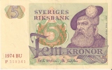 BILLETE DE SUECIA DE 5 CORONAS DEL AÑO 1974 CALIDAD EBC+  (BANKNOTE) - Suède