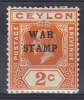 Ceylon 1918 Mi. 182     2 C König King George V. Overprinted WAR STAMP, MH* - Ceylon (...-1947)