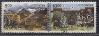 Se-tenent Used India 1999, Tabo Monastery In Lahul & Spilt, Wall Painting, Costume, Buddhism - Used Stamps