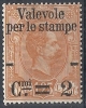 1890 REGNO VALEVOLE PER LE STAMPE 2 SU 1,25 LIRE MH * - RR10137 - Nuovi