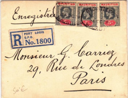 MAURITIUS - 1928 -  ENVELOPPE RECOMMANDEE De PORT-LOUIS Pour PARIS - RARE - Maurice (...-1967)