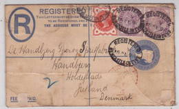 GB - 1898 - ENVELOPPE ENTIER POSTAL RECOMMANDEE TYPE VICTORIA De NEWCASTLE Pour Le DANEMARK - Cartas & Documentos