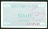 RRR , BOSNIA WAR TIME BANKNOTE , 5000 DINARA , HANDSTAMP TRAVNIK  ND (1992) - Bosnia Erzegovina