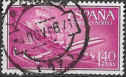SPAIN 1955 Air. - Lockheed L.1049 Super Constellation And Caravel - 1p.40 - Mauve FU - Used Stamps